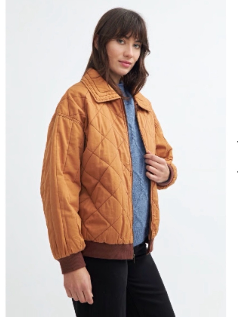wild fable Quilted Bomber Jacket in Caramel Brown